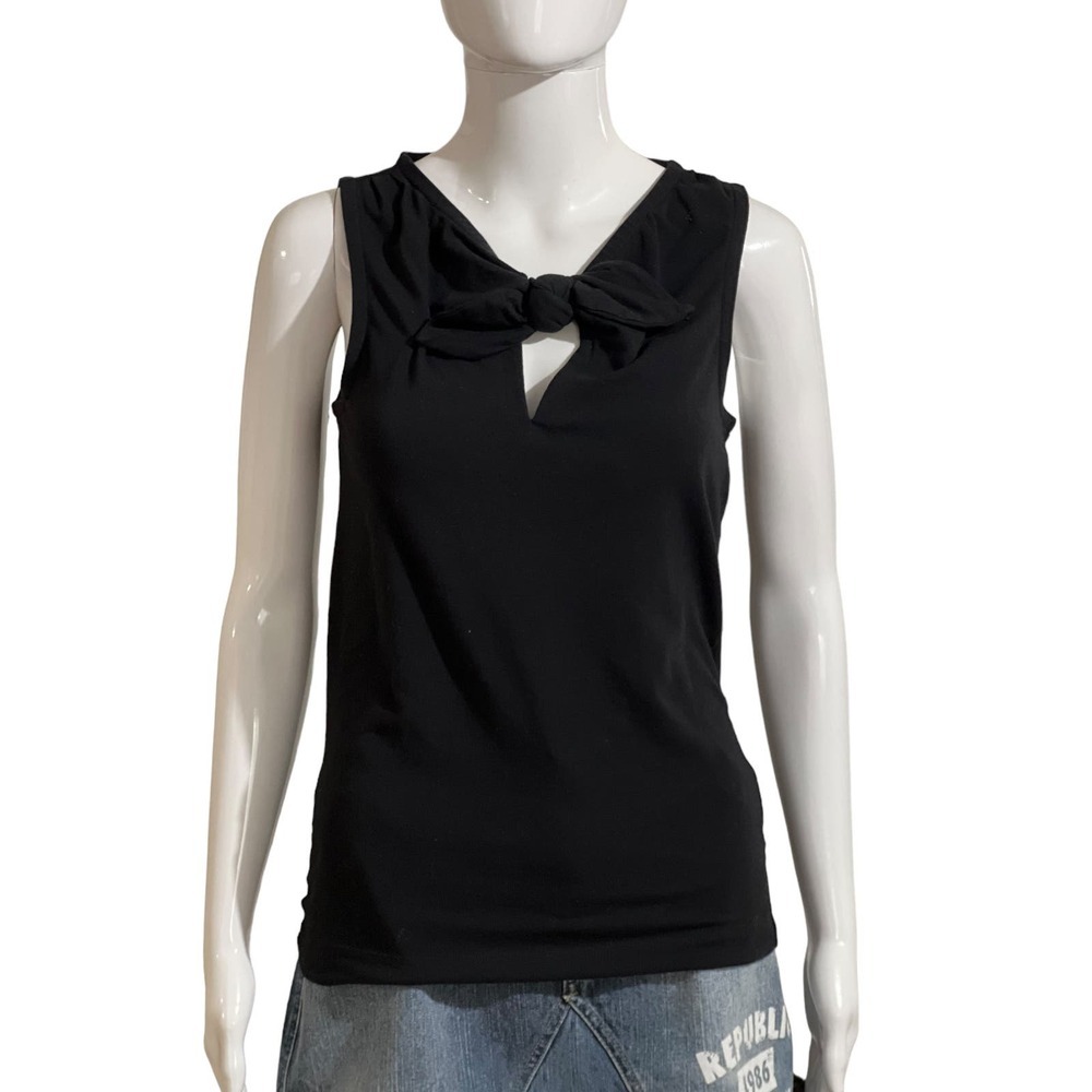 Kate Spade Size S Top Black bow front sleeves keyhole top cotton blend